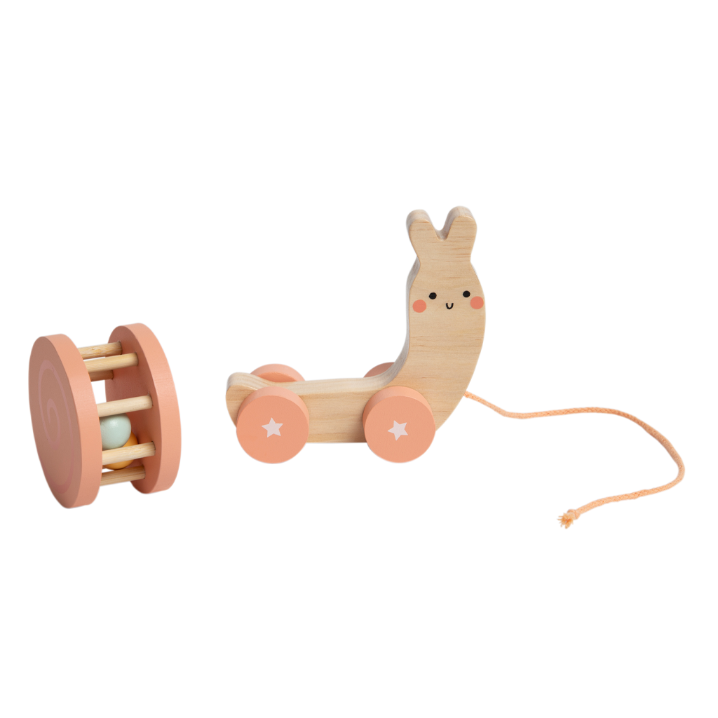 Janod Pure Pull Along Snail - Wooden 2-in1 Musical Toy - Ages 1+ - J05159