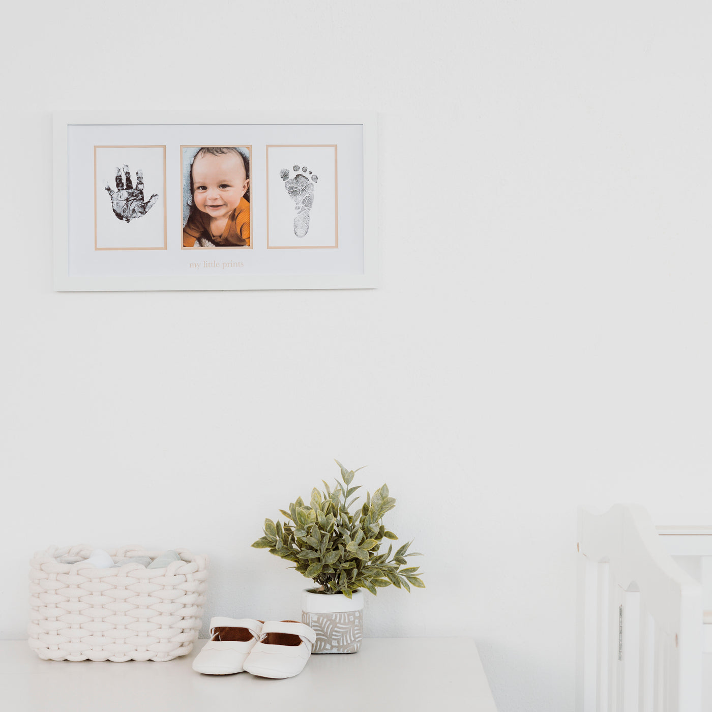 baby prints photo frame with beige mat