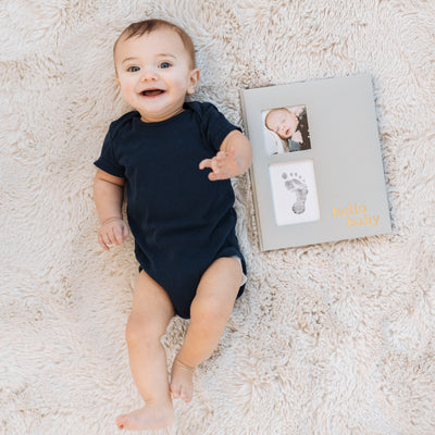 hello baby gray linen baby book