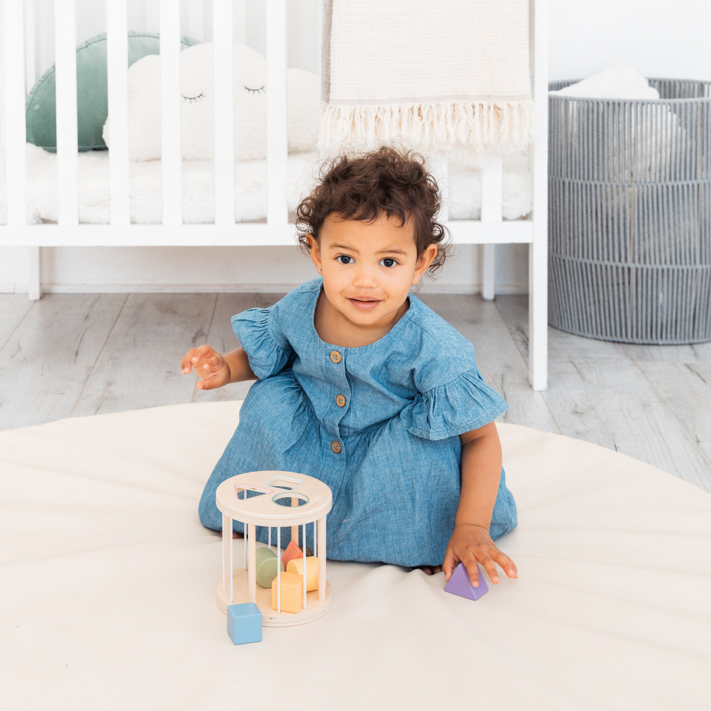 wooden sorting rattle toy