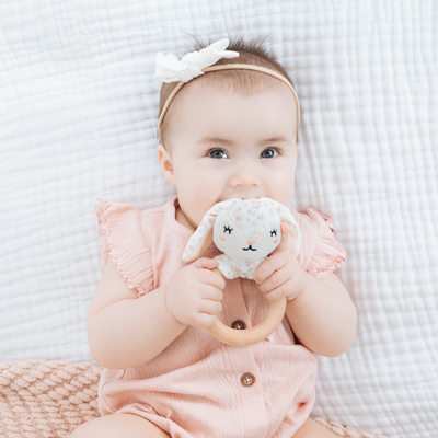 floral bunny wooden teether