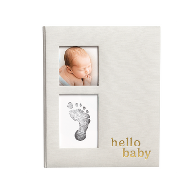 hello baby gray linen baby book