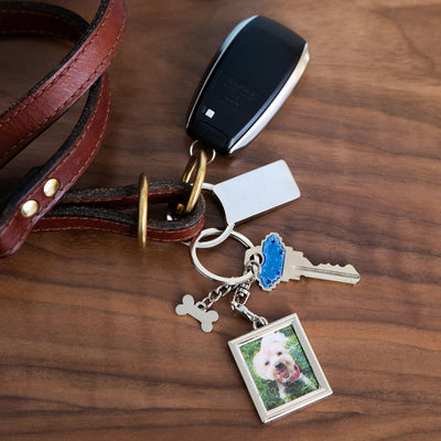 Pearhead's square keychain with bone charm