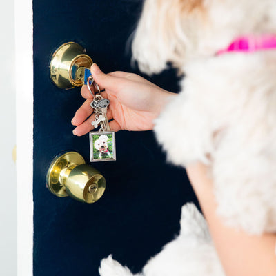 Pearhead's square keychain with bone charm