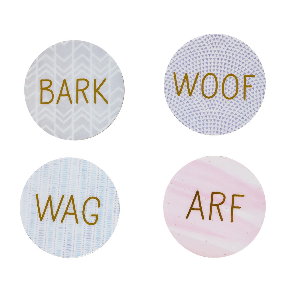 Pearhead's "Woof, Bark, Wag, Arf" coaster set