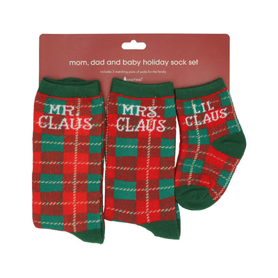 mom, dad and baby holiday sock set