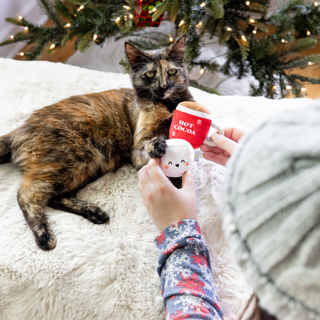 hot cocoa and marshmallows cat toy set