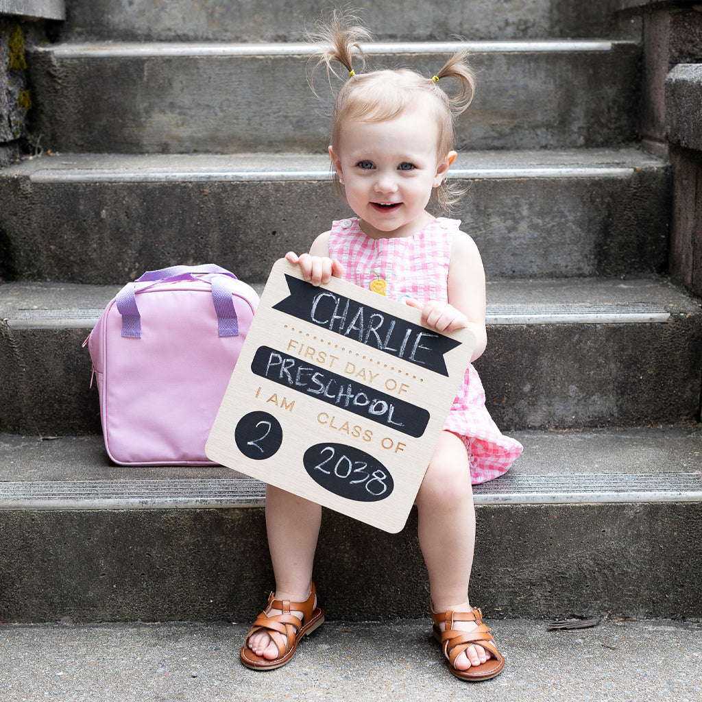 first & last day wooden chalkboard