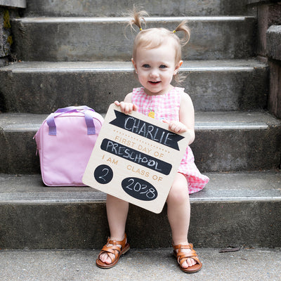 first & last day wooden chalkboard
