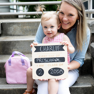 first & last day wooden chalkboard
