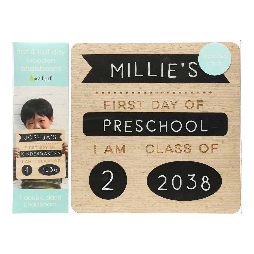 first & last day wooden chalkboard