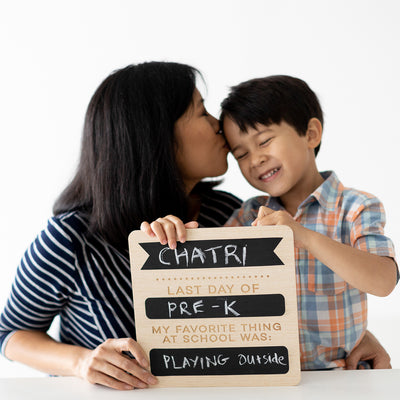 first & last day wooden chalkboard