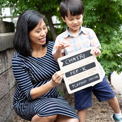 first & last day wooden chalkboard