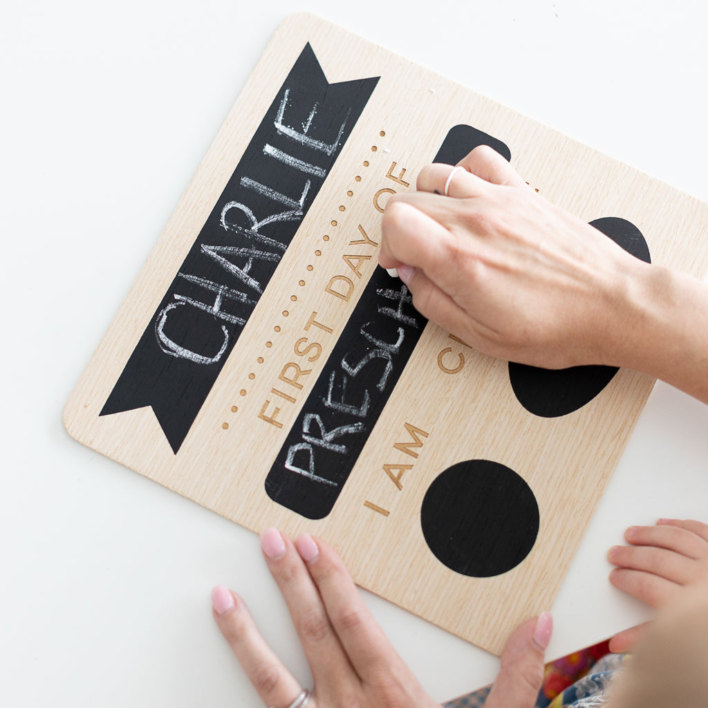 first & last day wooden chalkboard