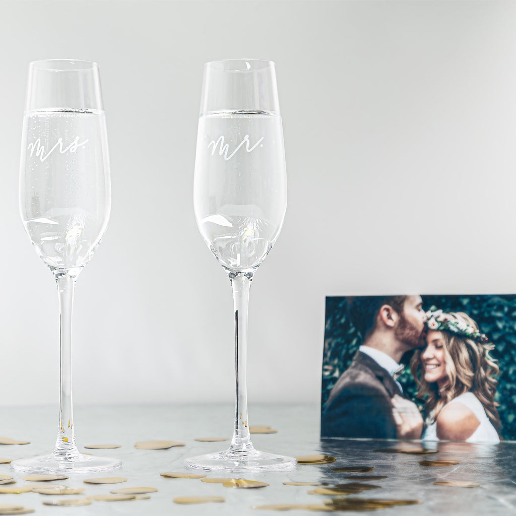 mr. & mrs. champagne flute set