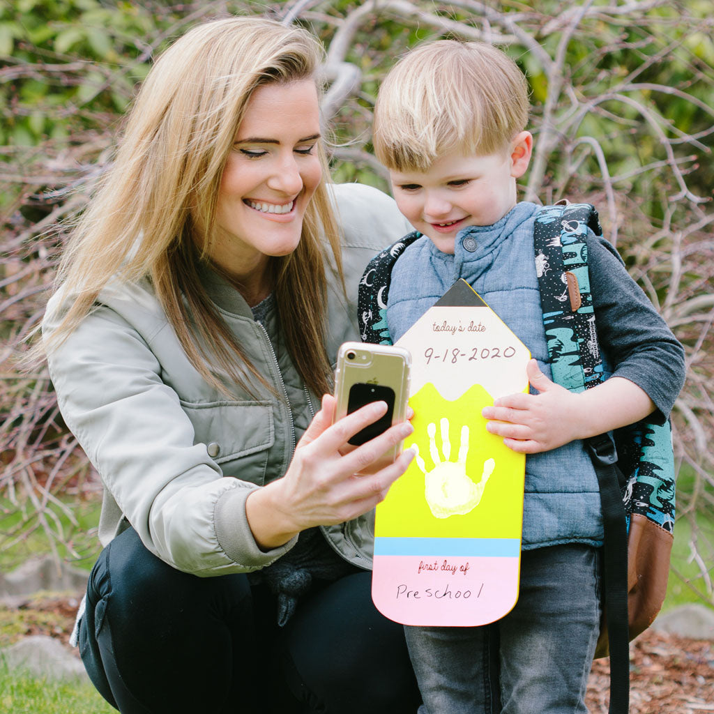 Pearhead's first day of school pencil handprint sign