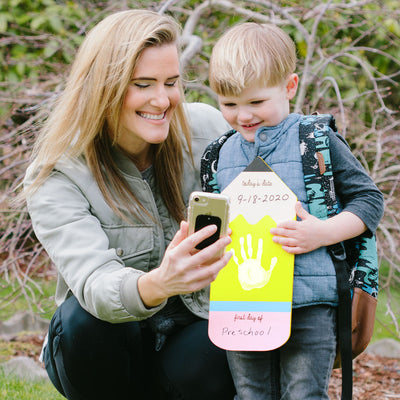 Pearhead's first day of school pencil handprint sign