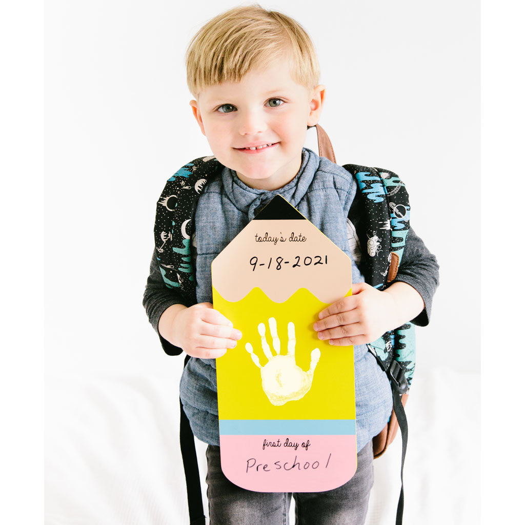Pearhead's first day of school pencil handprint sign