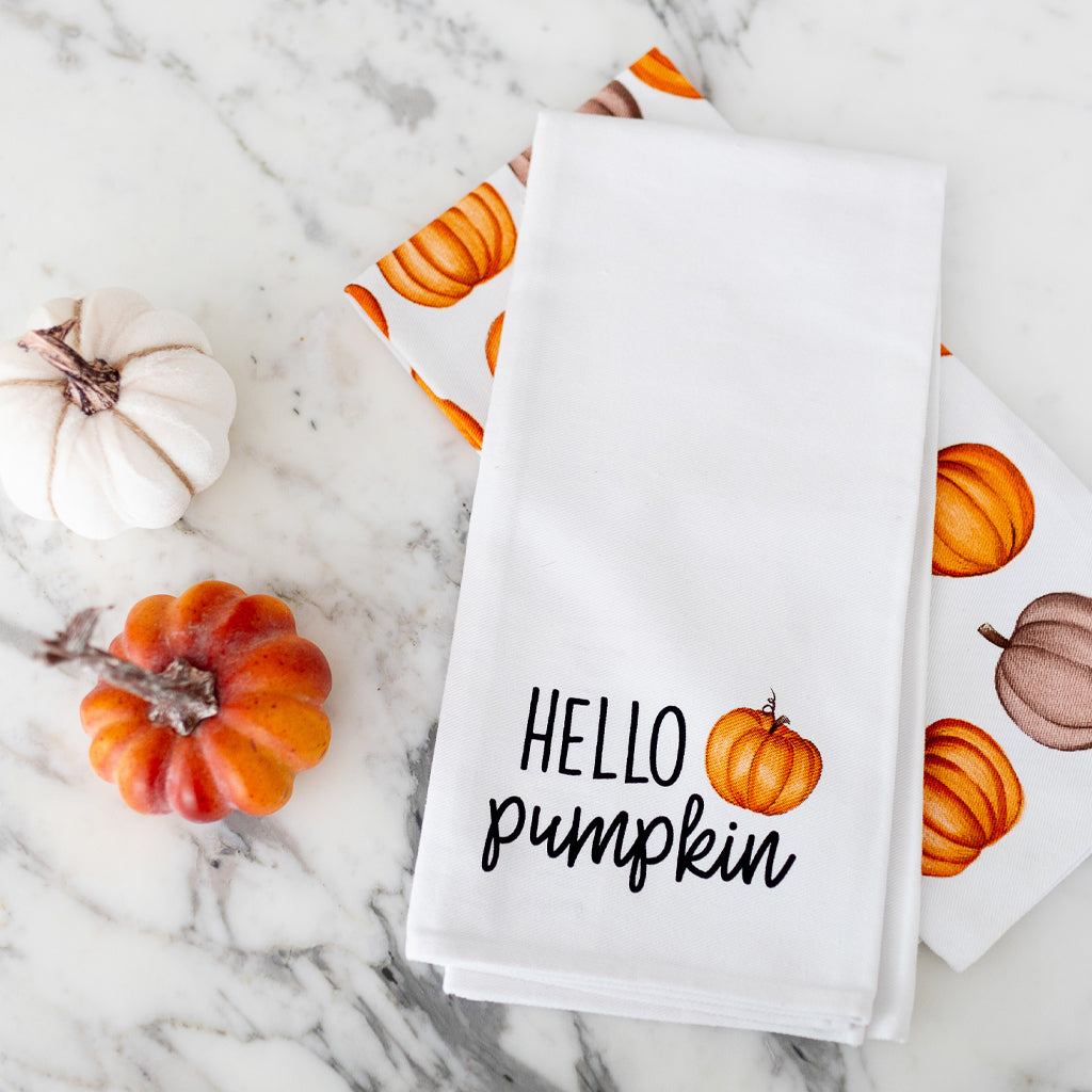Serafina Home Halloween Kitchen Dish Towel Set: Fun Saying, Spooky Pumpkin  Patch and Party Banner: Orange Black on Taupe Background 
