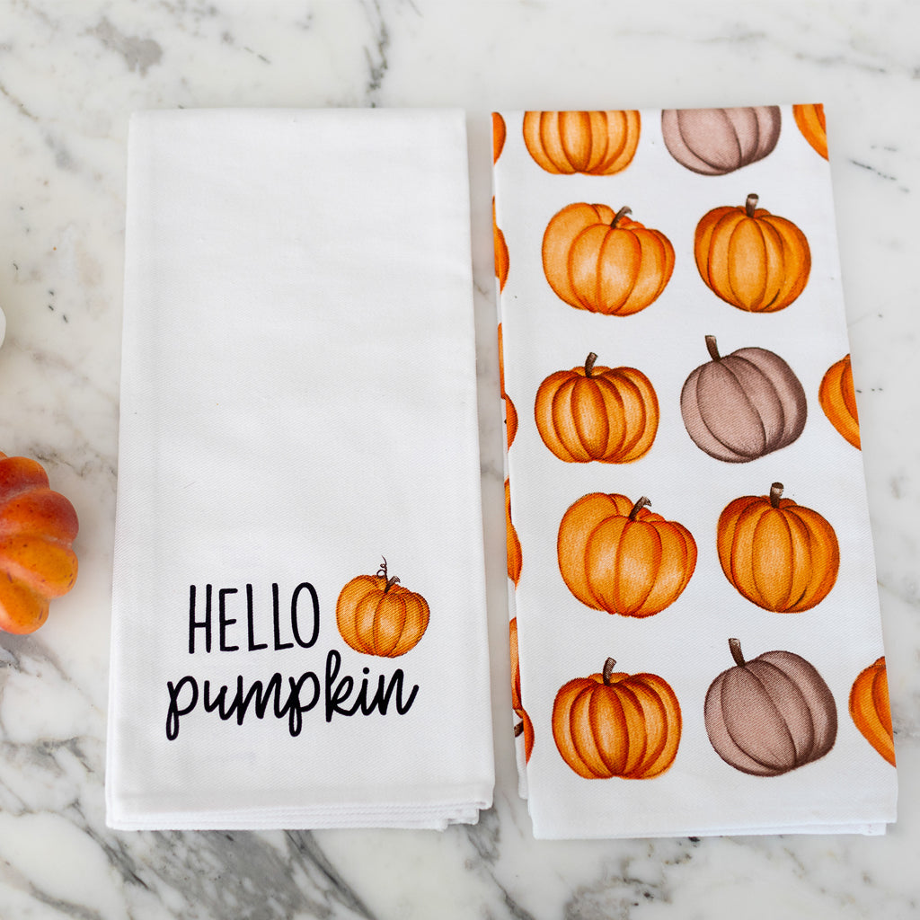 Elrene Hello Pumpkin and Check Kitchen Towel Set - Black/White