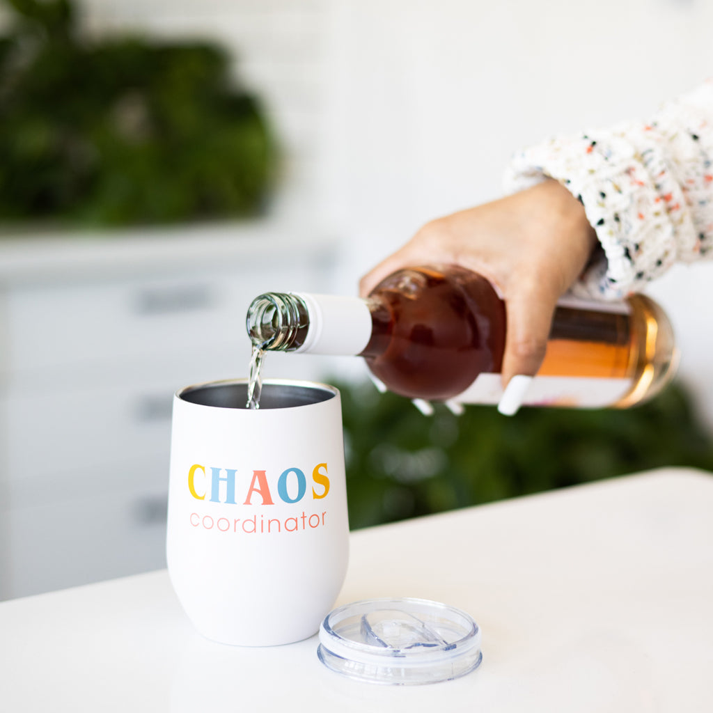 Chaos Coordinator 12oz Insulated Wine Tumbler, Cute to Go Wine Glass, Gift  for Moms 