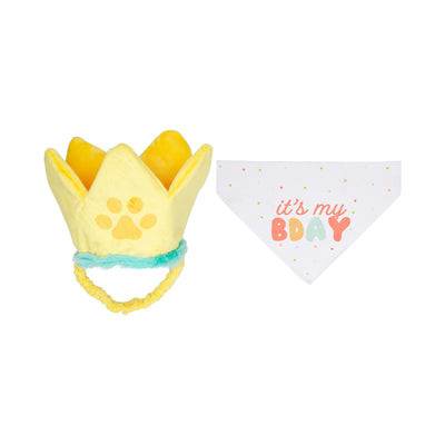 happy barkday dog bandana and hat set