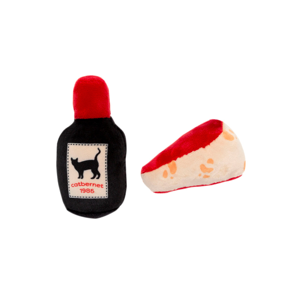 wine and cheese cat toy set