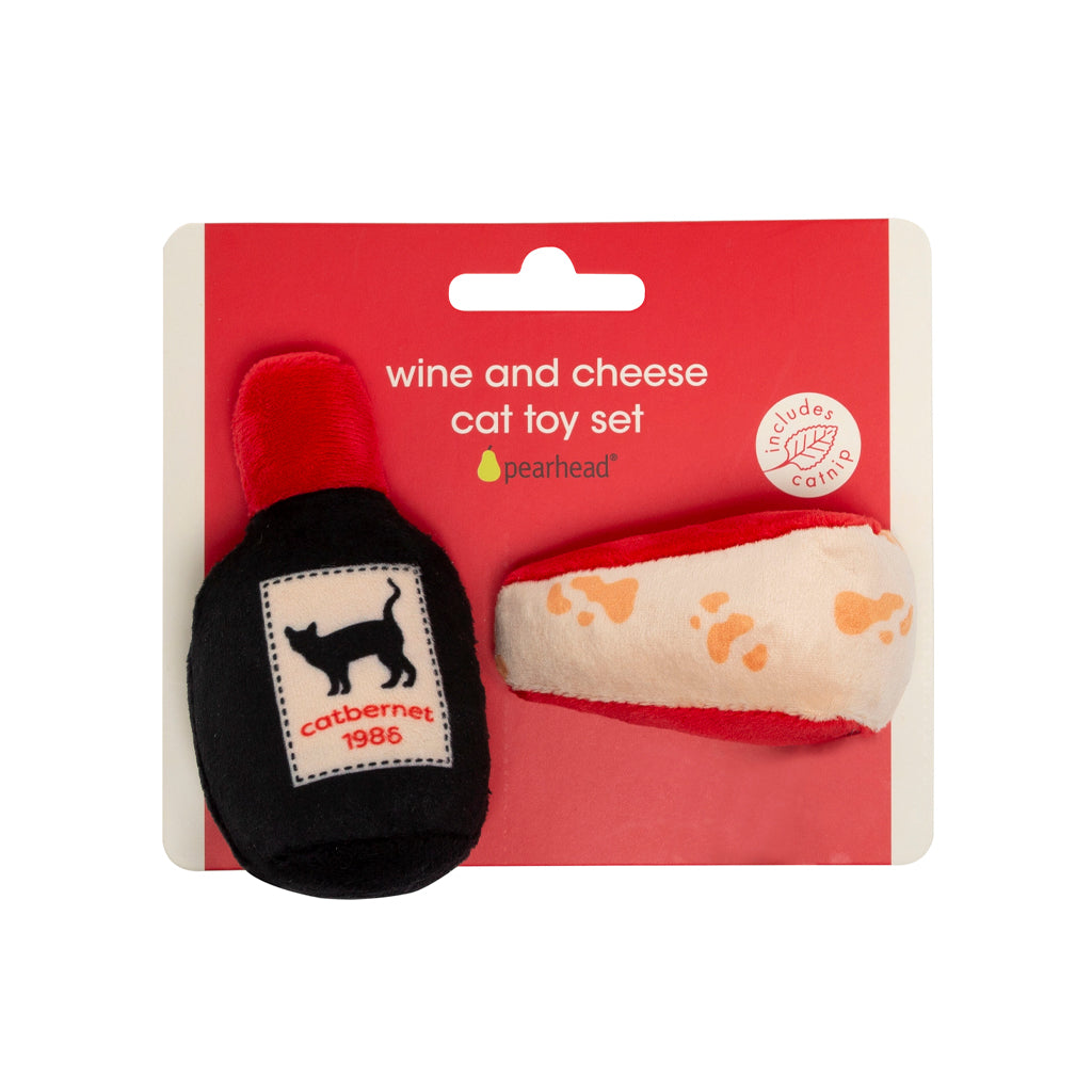 wine and cheese cat toy set