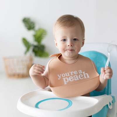 peach silicone baby bib set