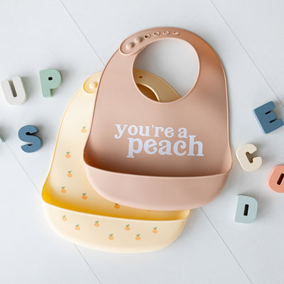 peach silicone baby bib set