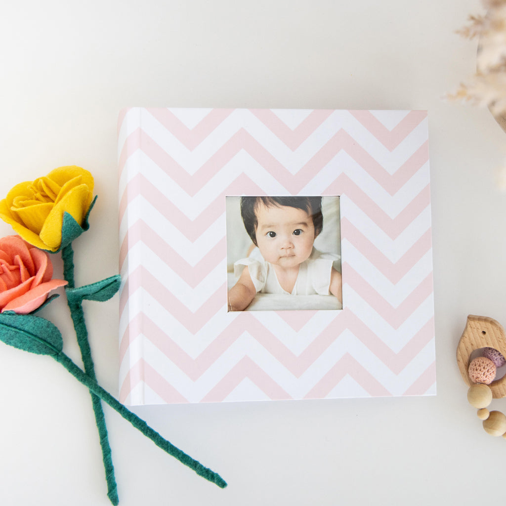 pink chevron baby album