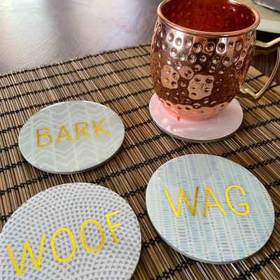 Pearhead's "Woof, Bark, Wag, Arf" coaster set