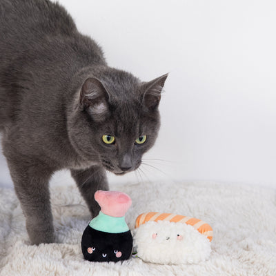 soy sauce and sushi cat toy set